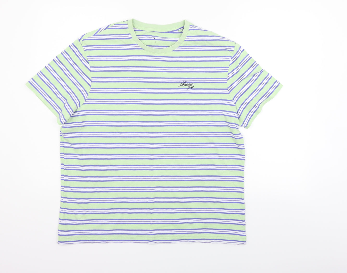 TU Womens Green Striped  Basic T-Shirt Size L