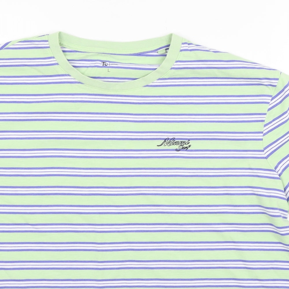 TU Womens Green Striped  Basic T-Shirt Size L