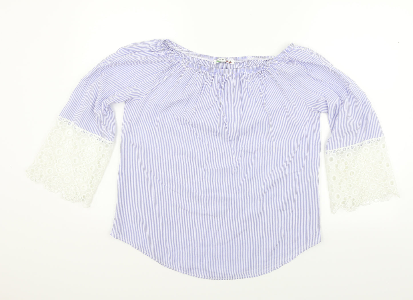 Made in Italy Womens Blue Striped   Blouse Size XL