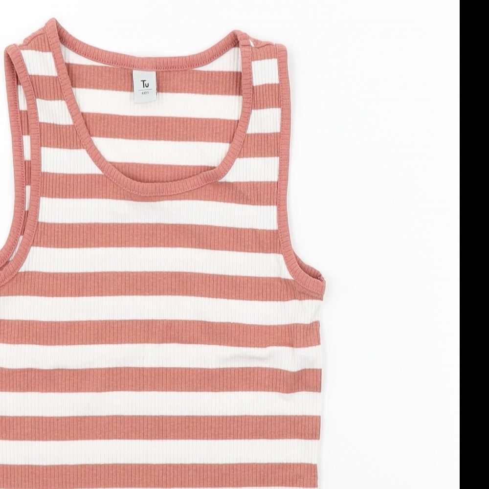 TU Girls Pink Striped  Basic Tank Size 11 Years