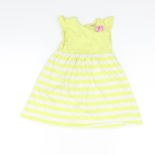 BHS Girls Yellow Striped  Fit & Flare  Size 18-24 Months