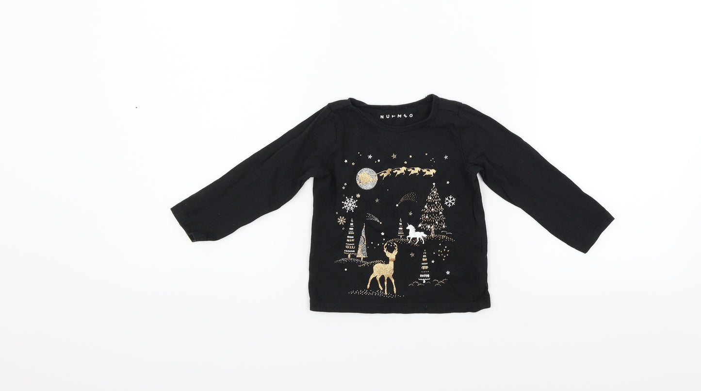 Nutmeg Boys Black   Fit & Flare  Size 12-18 Months  - deers christmas