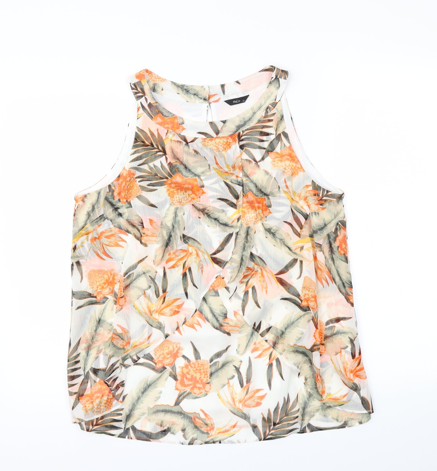 M&Co Womens Multicoloured Floral  Basic T-Shirt Size 12
