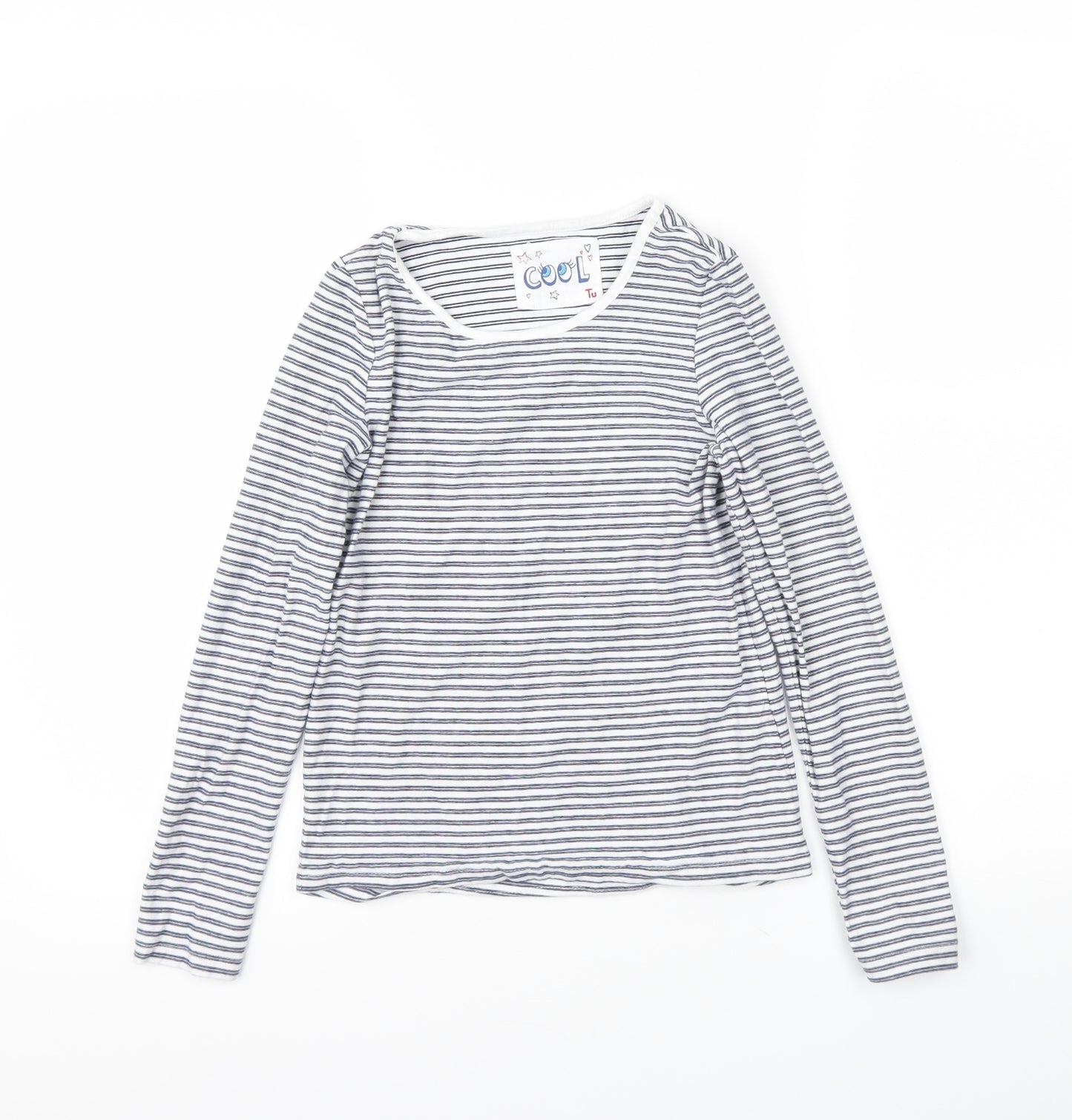 TU Girls Blue Striped  Basic T-Shirt Size 9 Years