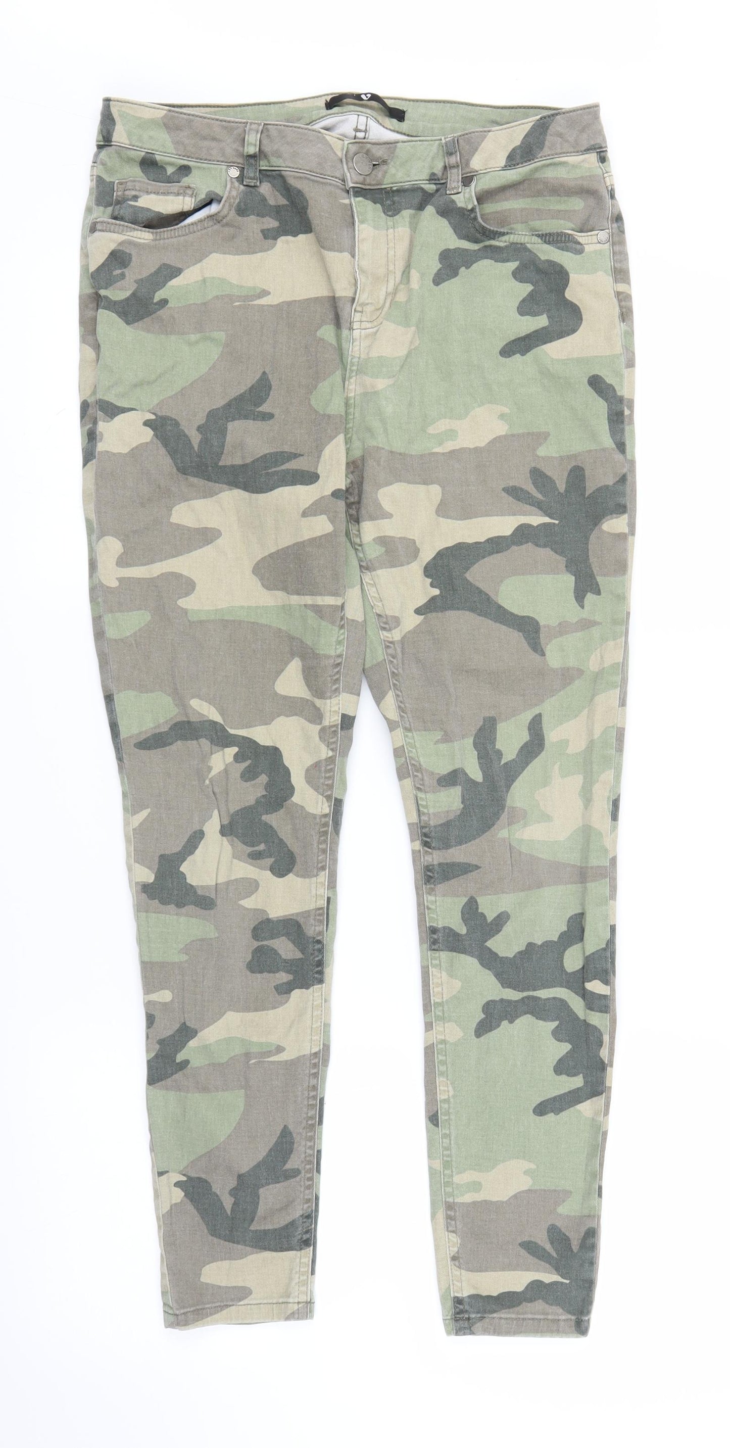 Very Womens Green Camouflage Denim Skinny Jeans Size 14 L25 in