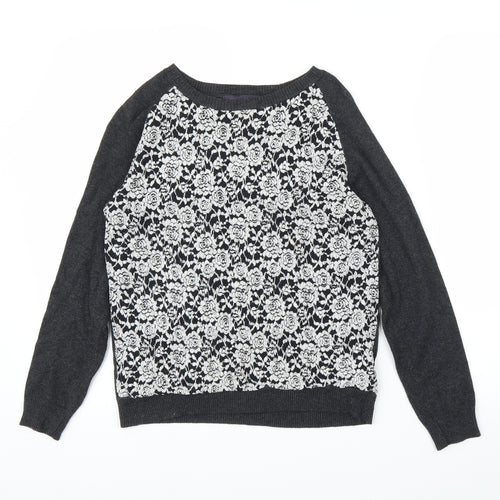 M&S Womens Blue Floral  Pullover Jumper Size 10