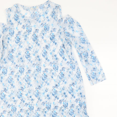 Preworn Womens Blue Floral  Tunic Blouse Size M