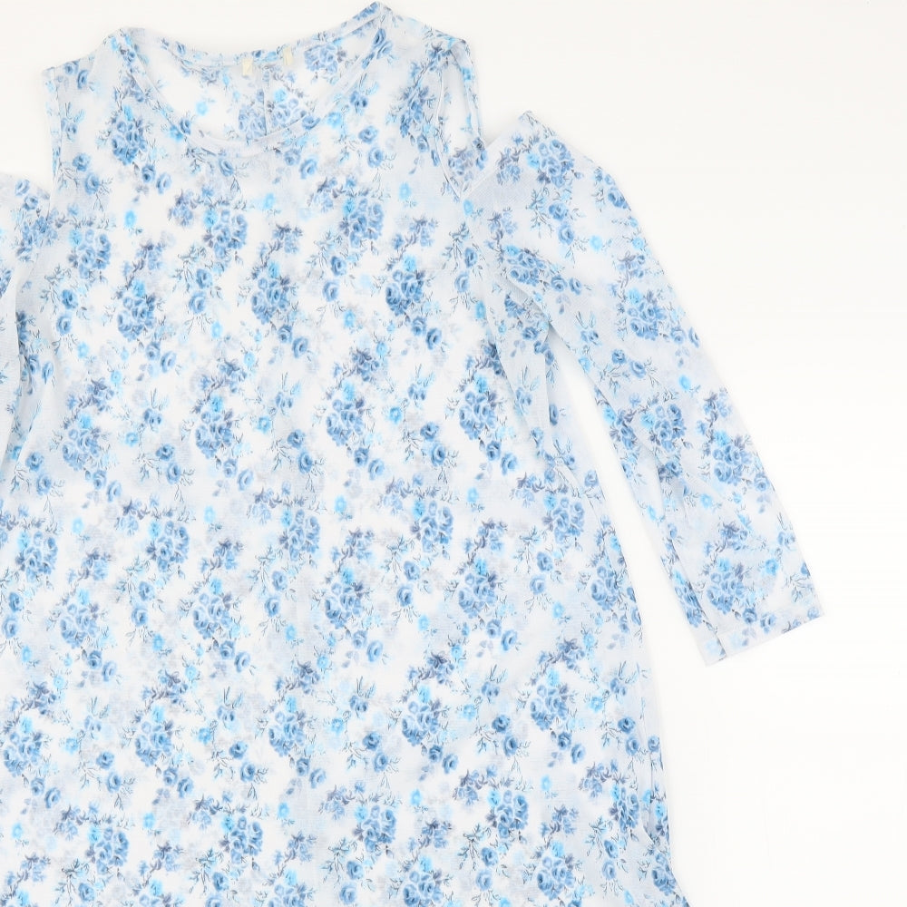 Preworn Womens Blue Floral  Tunic Blouse Size M
