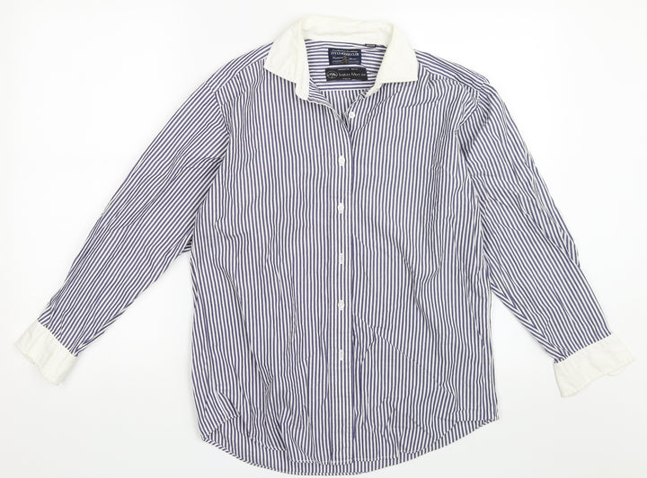 Tessitura Monti Spa Mens Blue Striped   Button-Up Size M