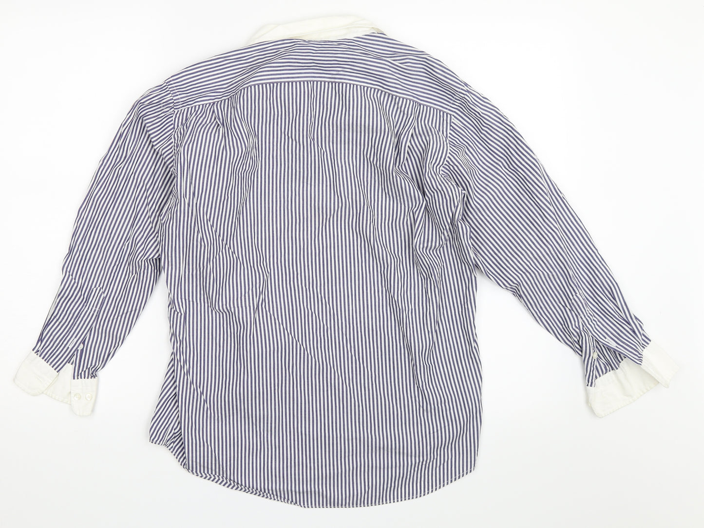 Tessitura Monti Spa Mens Blue Striped   Button-Up Size M