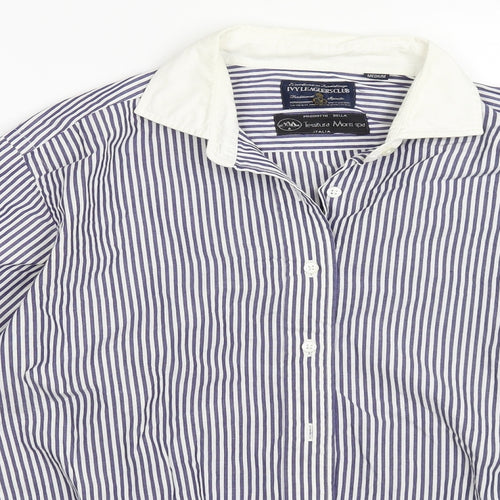 Tessitura Monti Spa Mens Blue Striped   Button-Up Size M