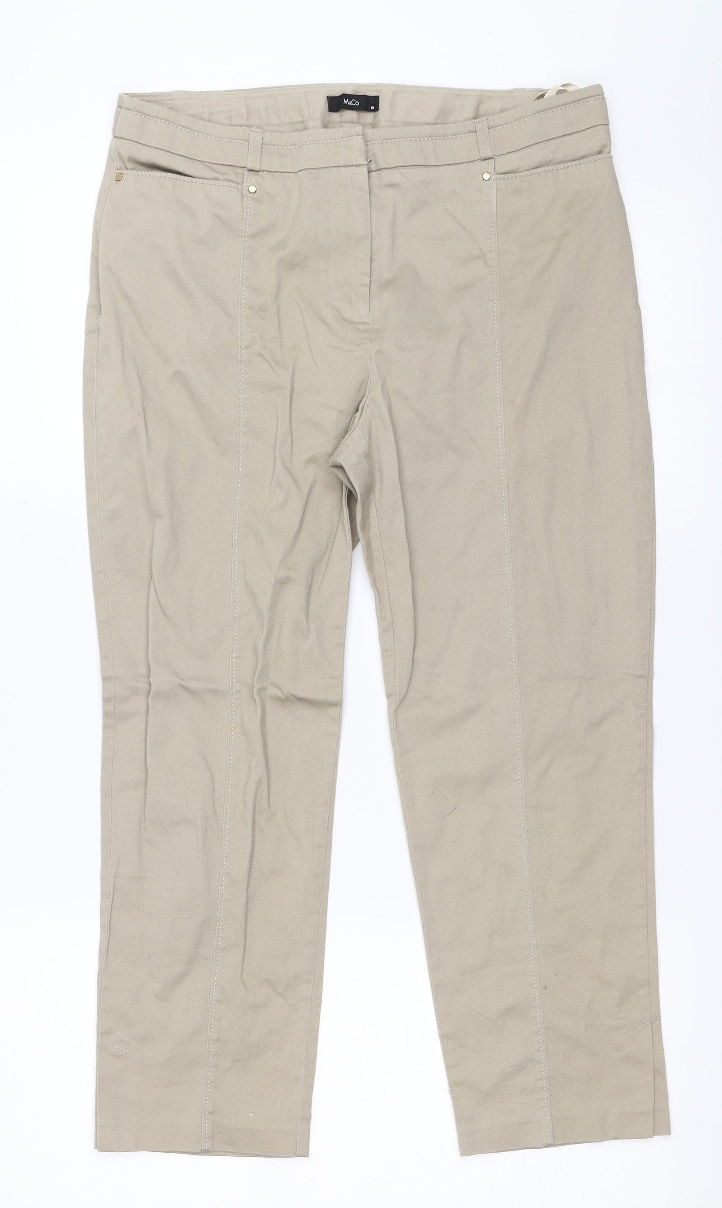 M&Co Womens Beige   Cropped Trousers Size 10 L23 in