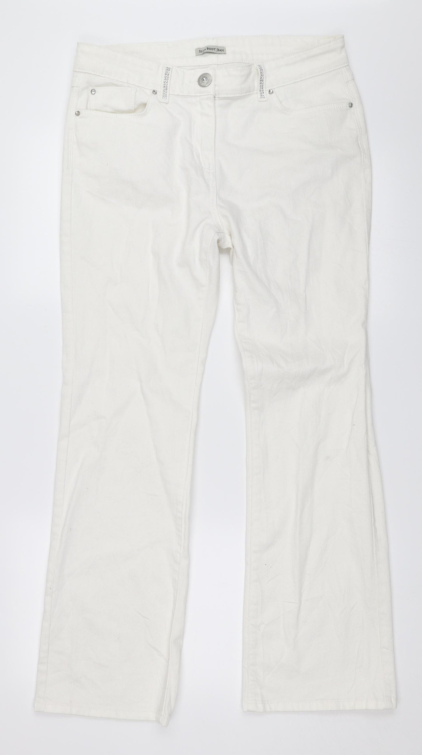 Preworn Womens White  Denim Bootcut Jeans Size 32 in L30 in