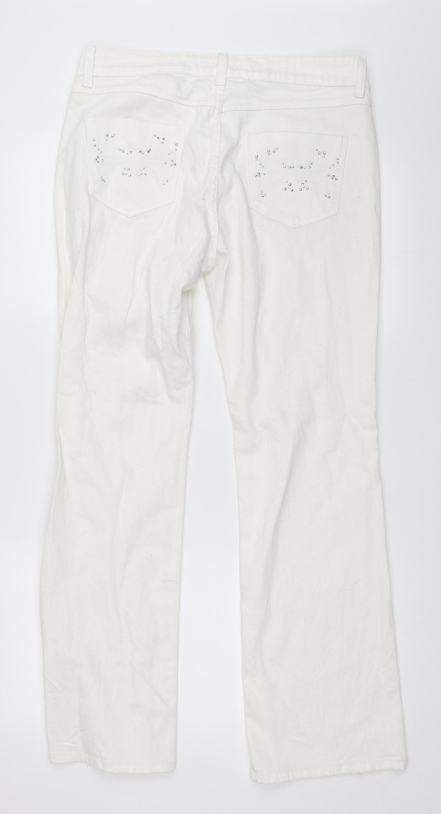 Preworn Womens White  Denim Bootcut Jeans Size 32 in L30 in