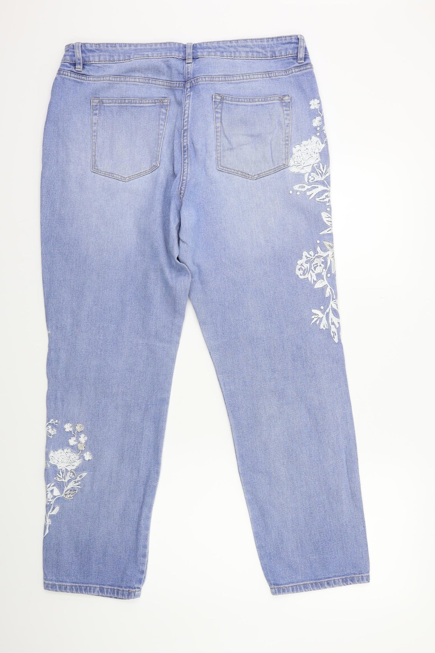 NEXT Womens Blue Floral Denim Straight Jeans Size 16 L28 in
