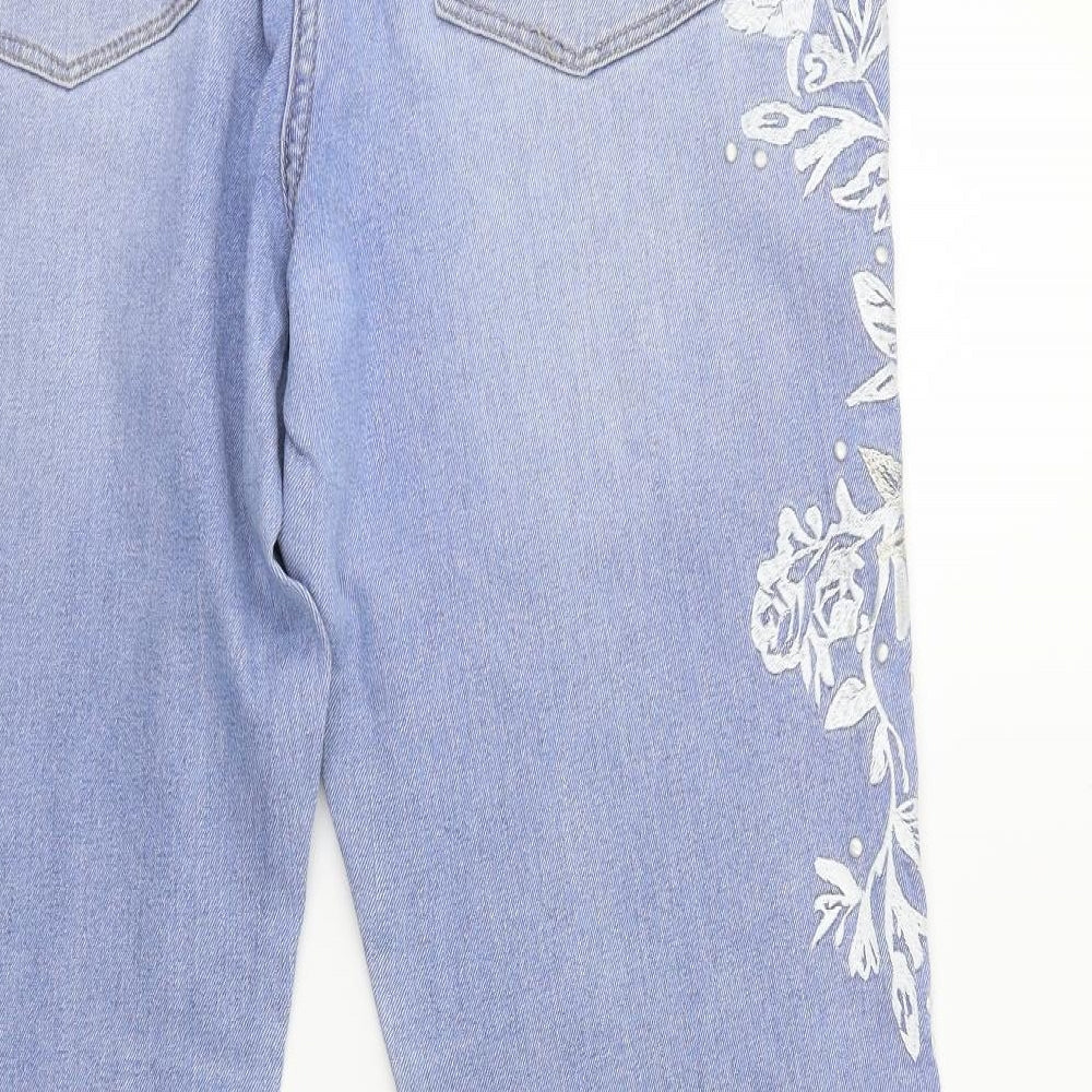 NEXT Womens Blue Floral Denim Straight Jeans Size 16 L28 in