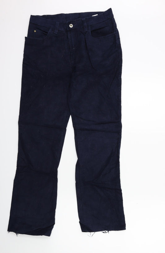 Front view of Preworn women’s blue trousers, size UK 12, 30-inch leg