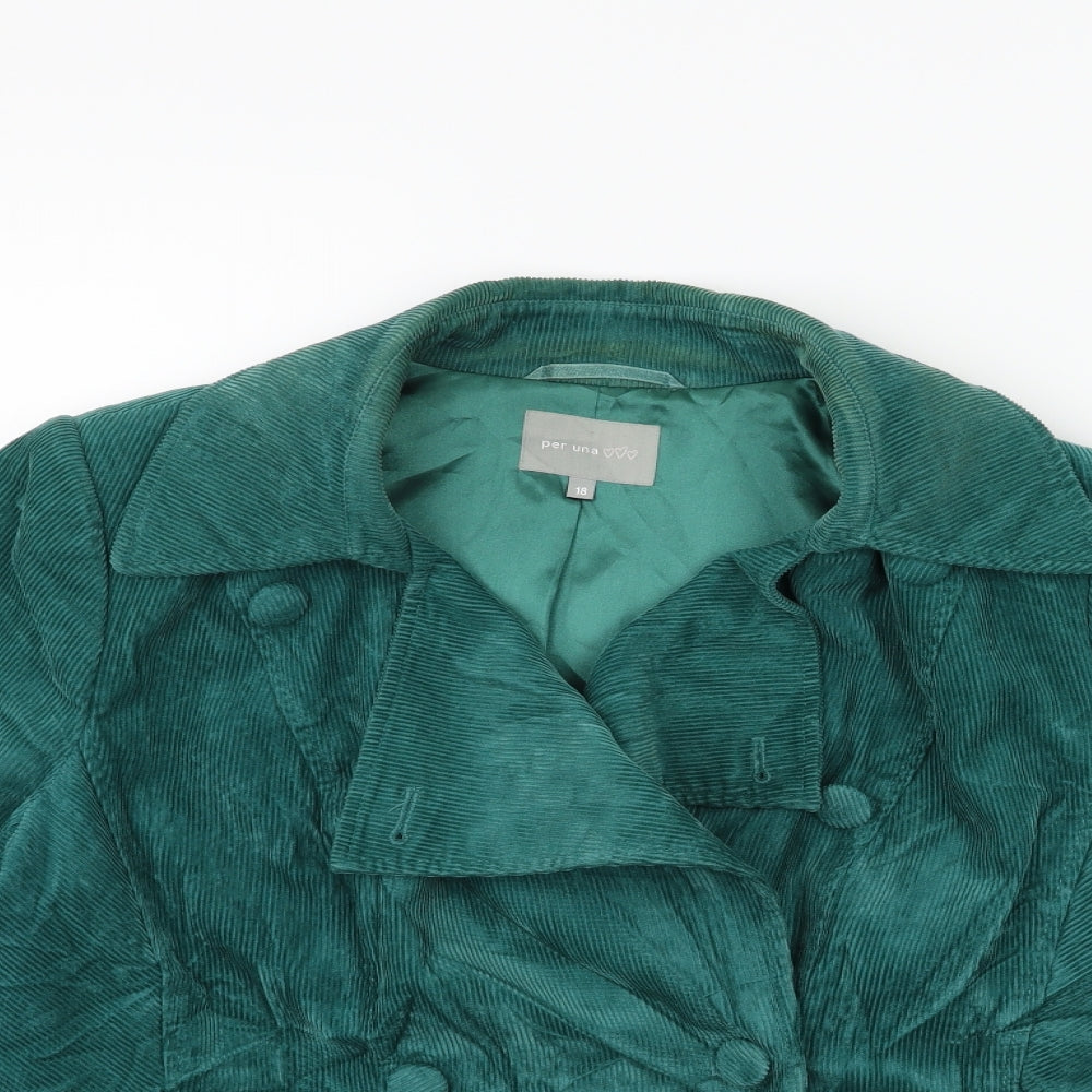 Per Una Womens Green  Corduroy Jacket Coat Size 18