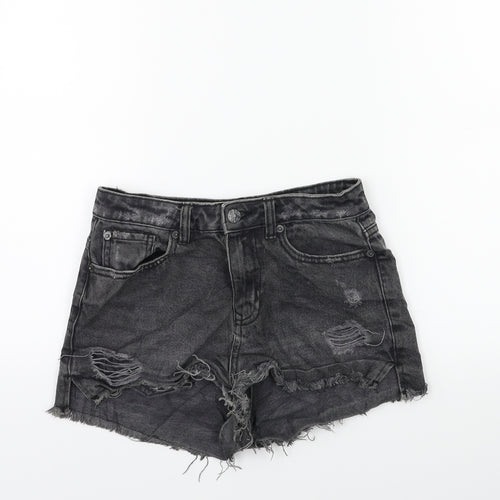 New Look Womens Black Batik Denim Cut-Off Shorts Size 8