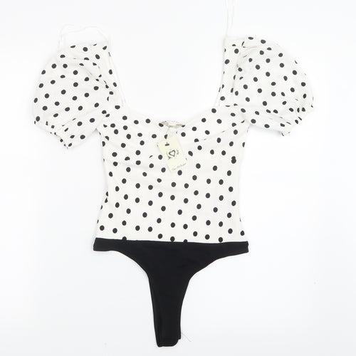 Miss Selfridge Womens White Polka Dot  Bodysuit One-Piece Size 4