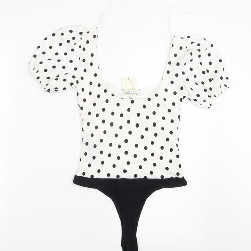 Miss Selfridge Womens White Polka Dot  Bodysuit One-Piece Size 4