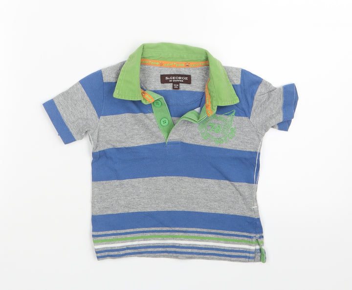 St. George by Duffer Boys Blue Striped Basic Polo Size 18-24 Months