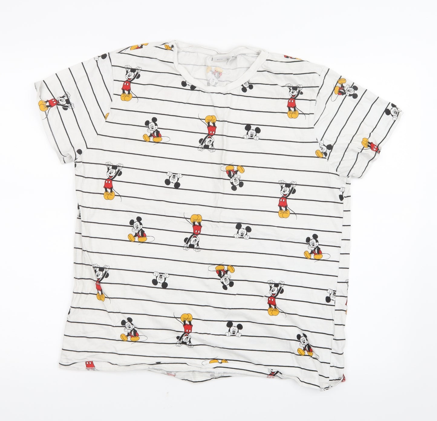 Primark Womens White Geometric  Basic T-Shirt Size 10  - Mickey Mouse