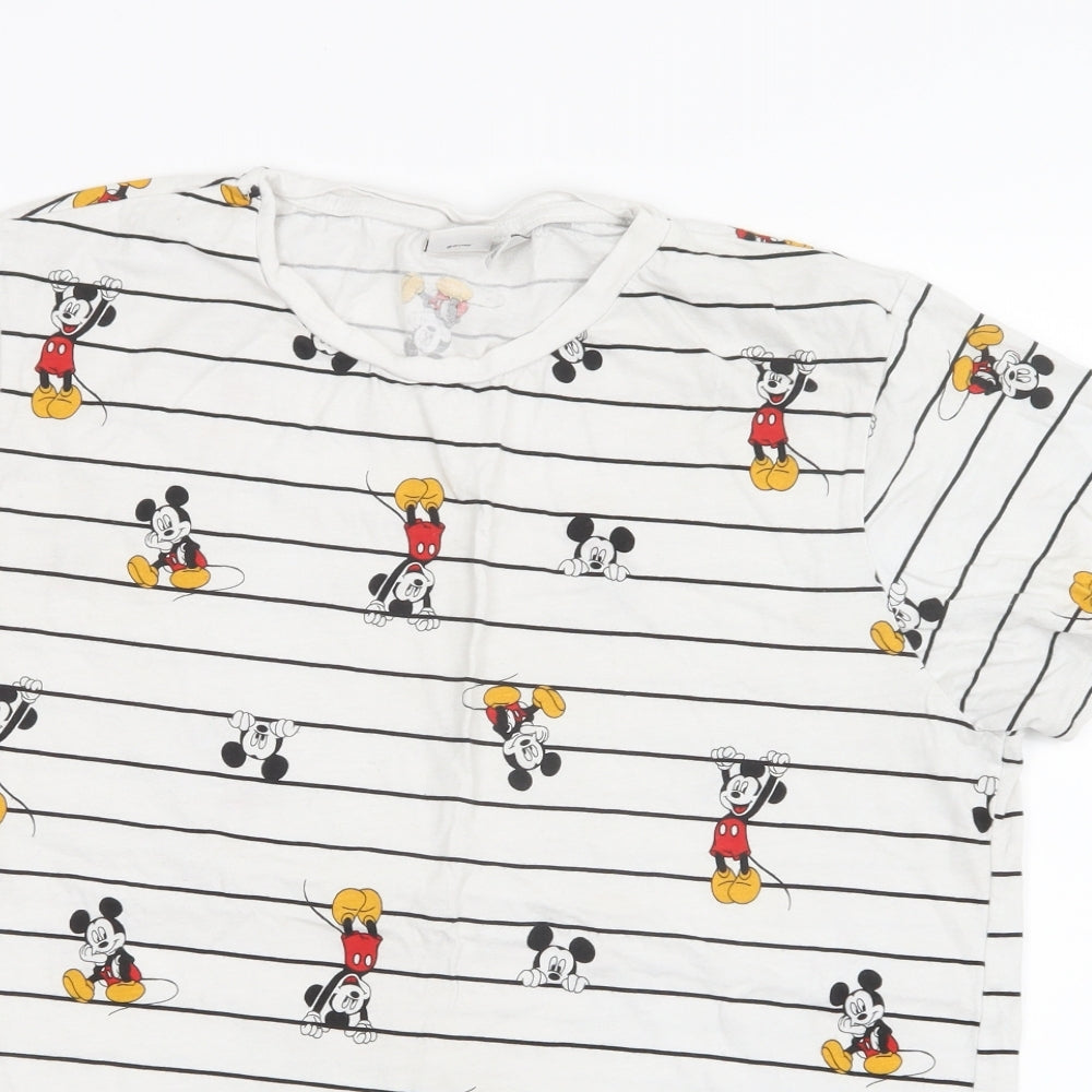 Primark Womens White Geometric  Basic T-Shirt Size 10  - Mickey Mouse