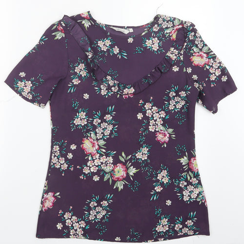 Peacocks Womens Purple Floral Mesh Basic Blouse Size 8