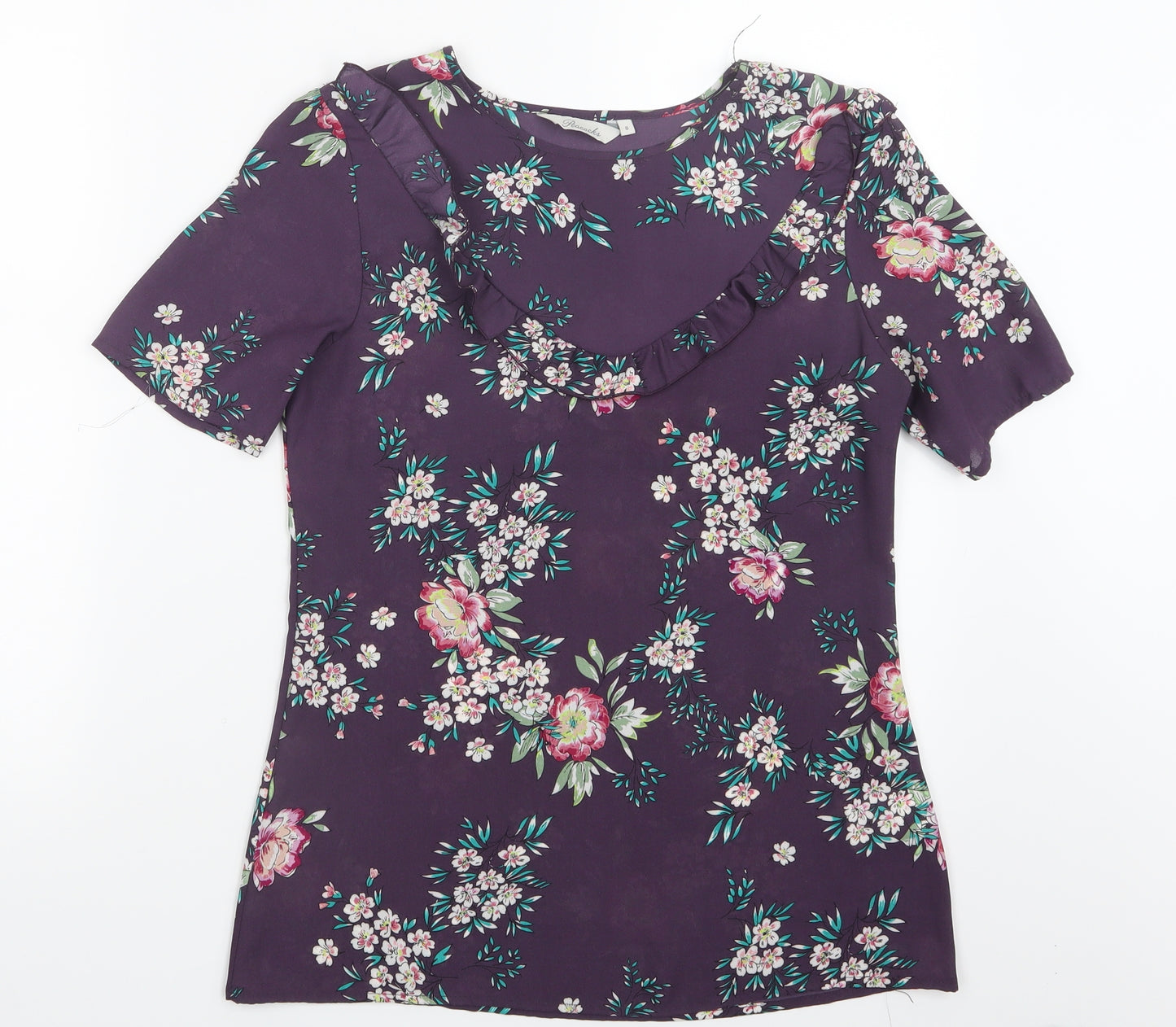 Peacocks Womens Purple Floral Mesh Basic Blouse Size 8