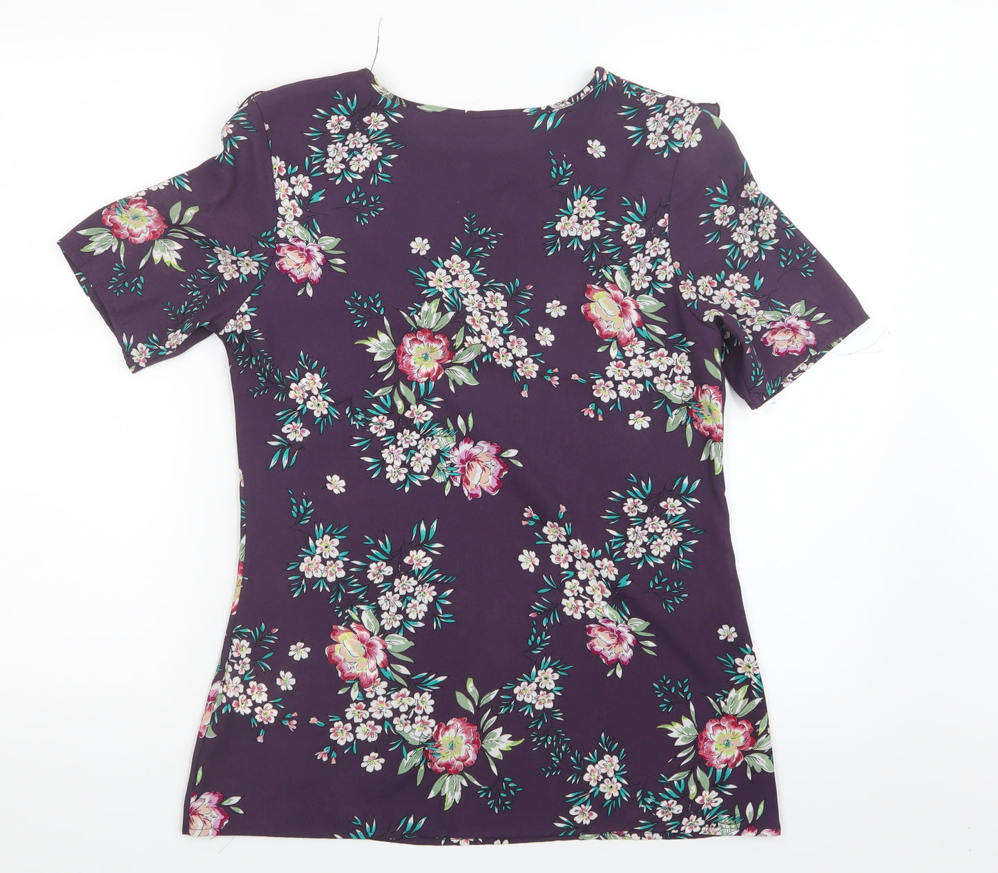 Peacocks Womens Purple Floral Mesh Basic Blouse Size 8