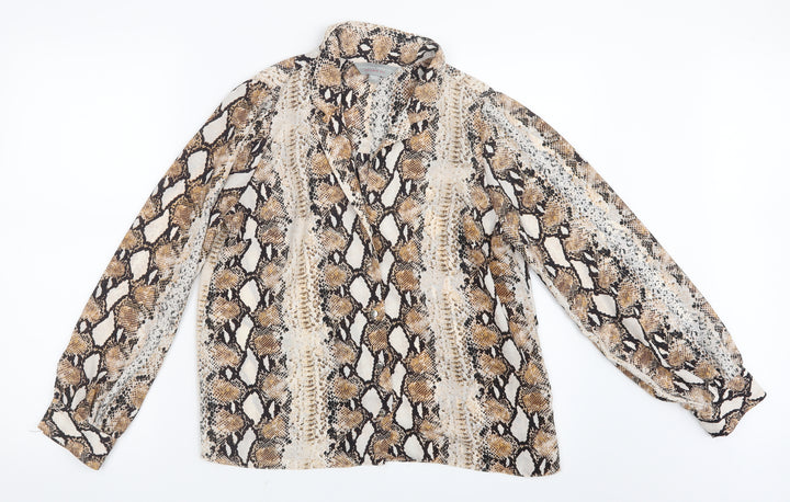Dorothy Perkins Womens Brown Animal Print Basic Button-Up Size 12