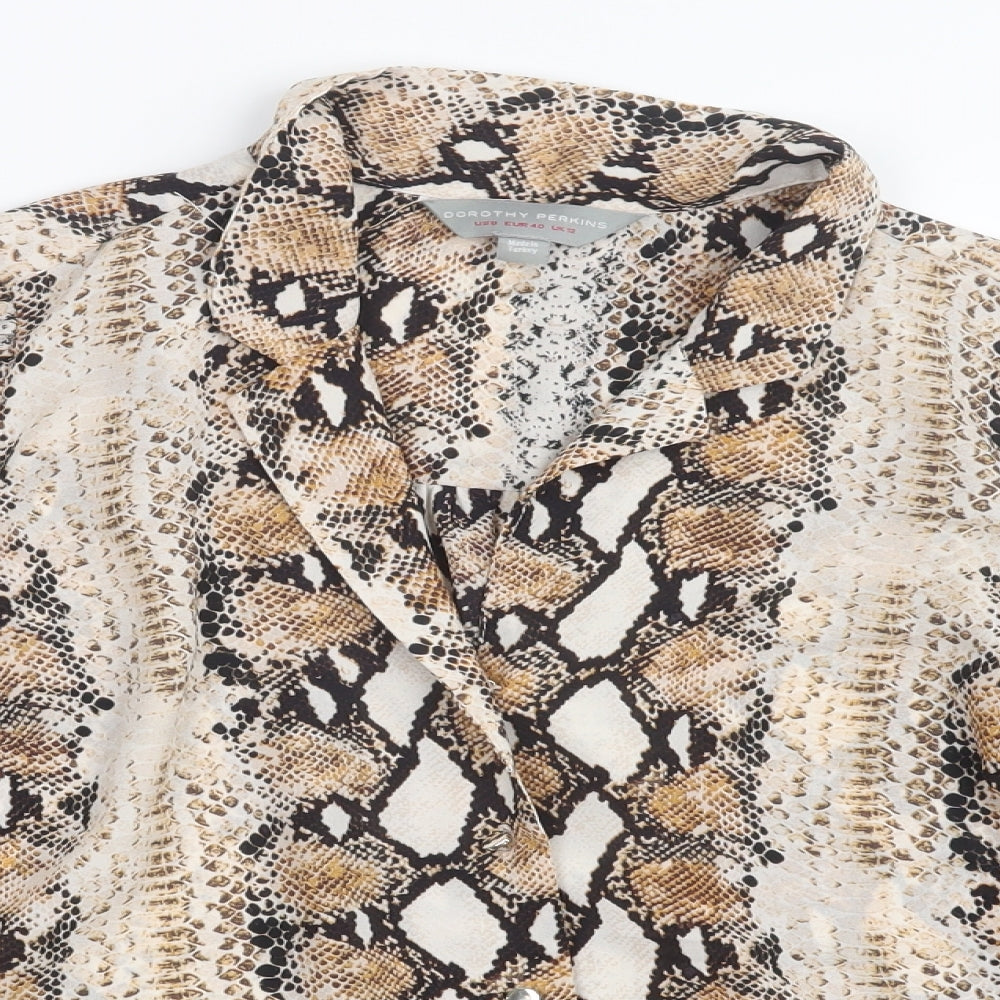 Dorothy Perkins Womens Brown Animal Print  Basic Button-Up Size 12