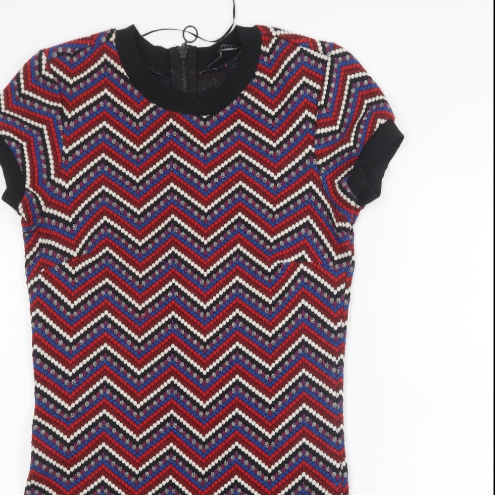 Zara Womens Red Geometric  T-Shirt Dress  Size S