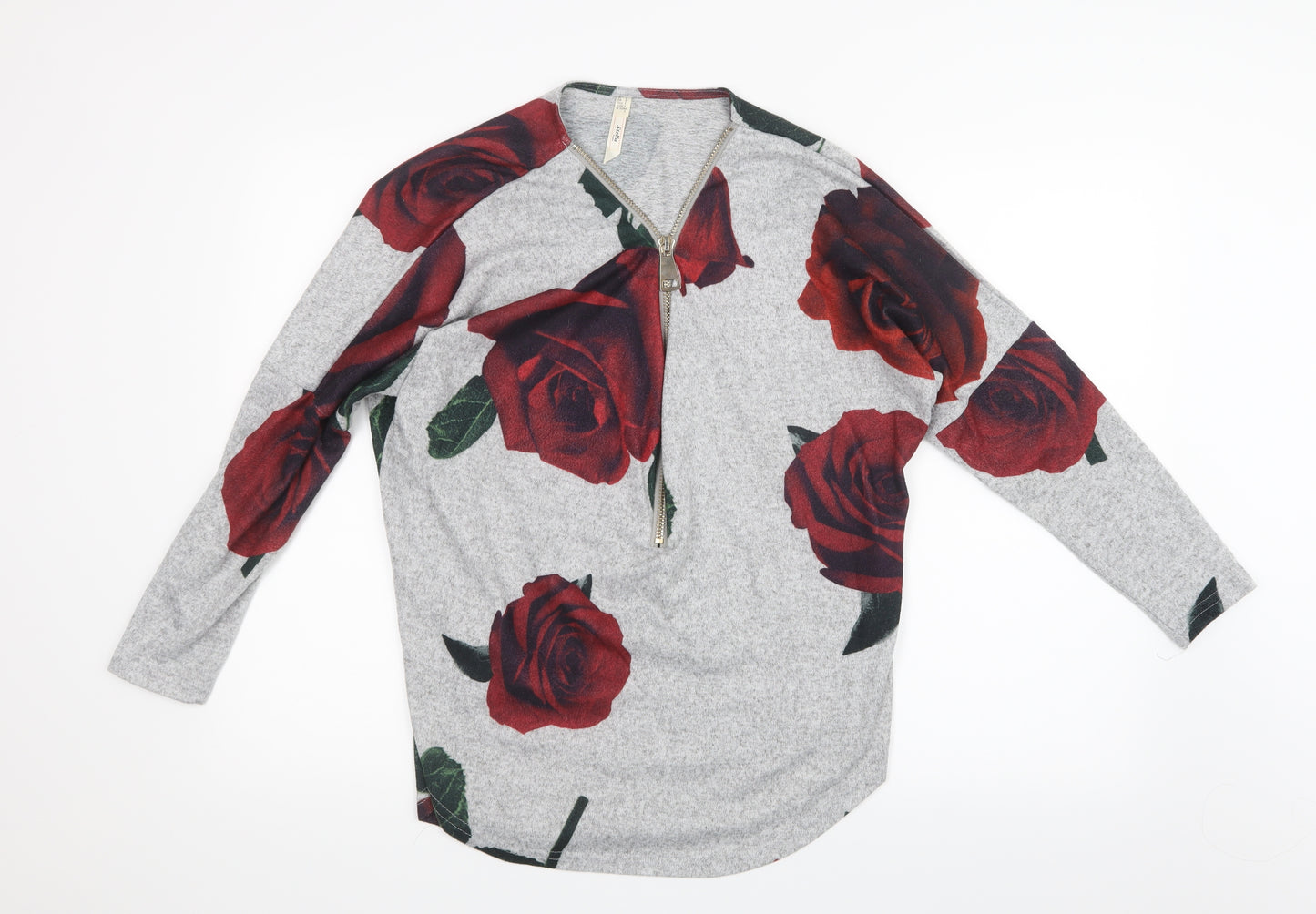 Stella Womens Grey Floral Knit Basic T-Shirt Size 8