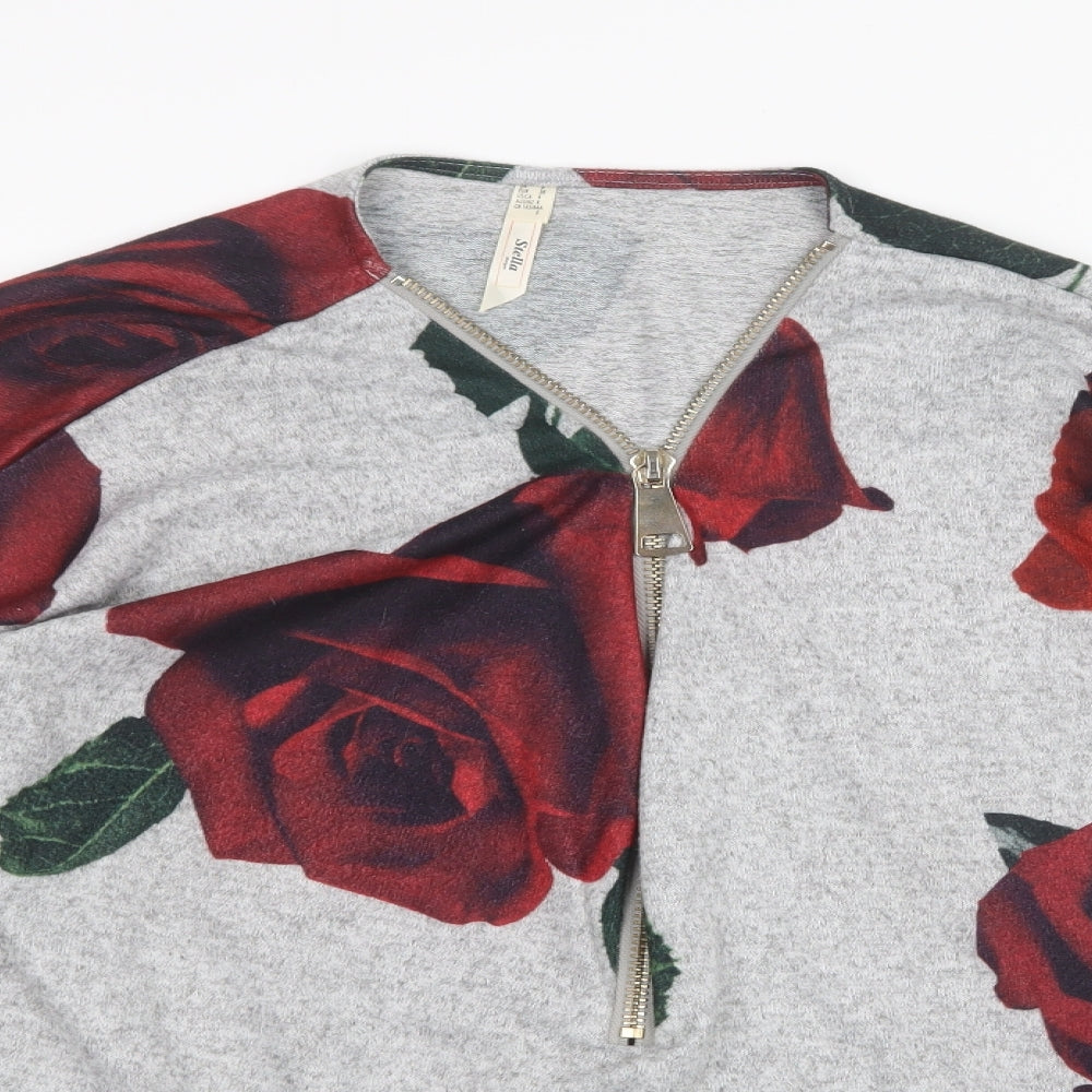 Stella Womens Grey Floral Knit Basic T-Shirt Size 8