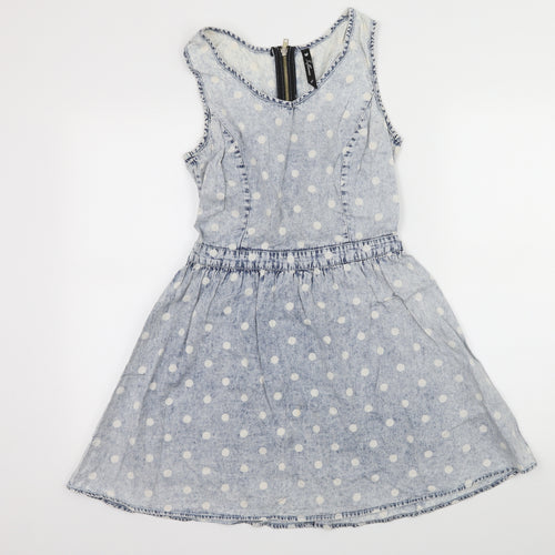 Influence Womens Blue Polka Dot Denim Skater Dress  Size 8