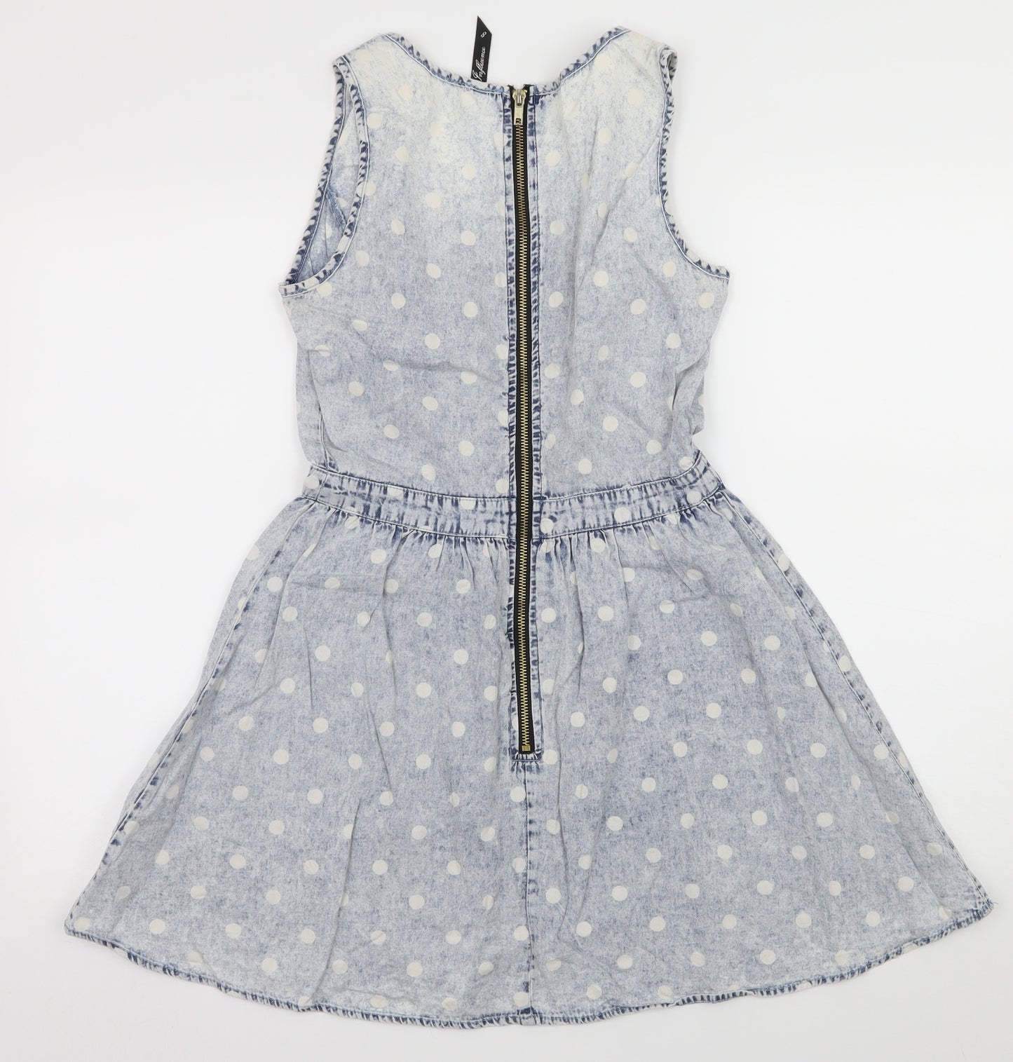 Influence Womens Blue Polka Dot Denim Skater Dress  Size 8