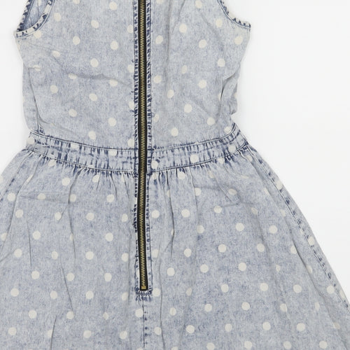 Influence Womens Blue Polka Dot Denim Skater Dress  Size 8
