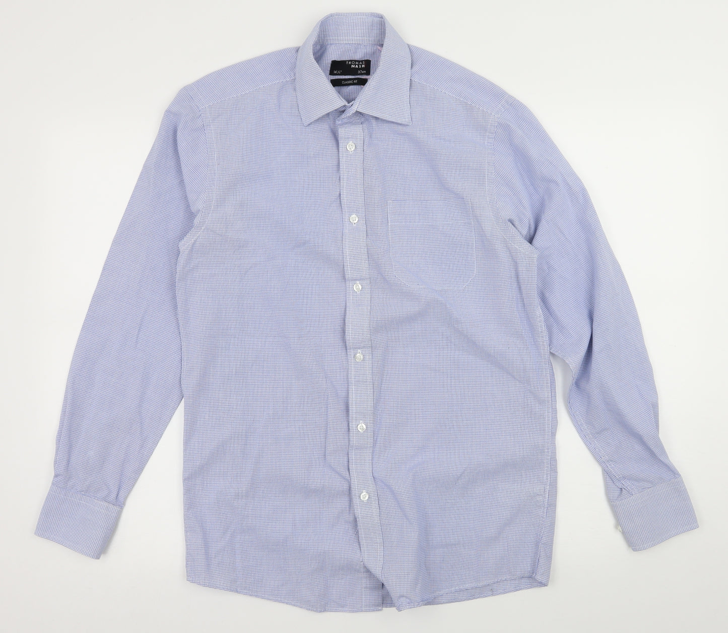 Thomas Nash Mens Blue Check   Dress Shirt Size 14.5