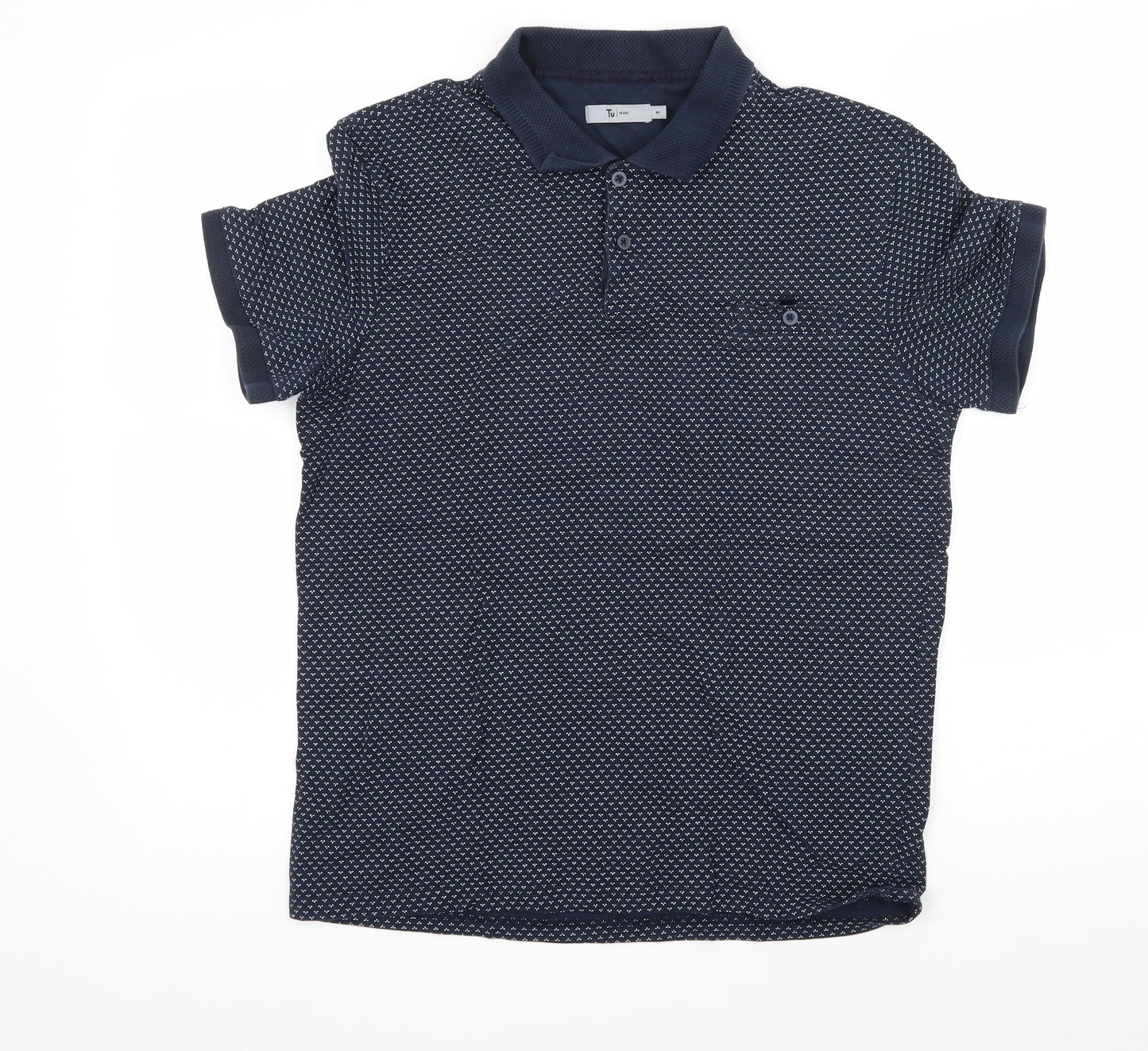 TU Mens Blue Polka Dot Jersey  Polo Size M