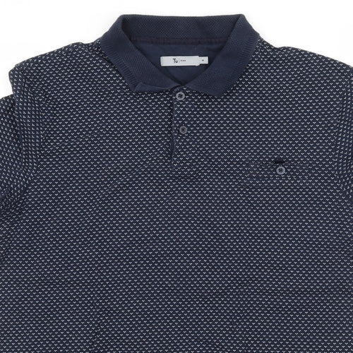 TU Mens Blue Polka Dot Jersey  Polo Size M