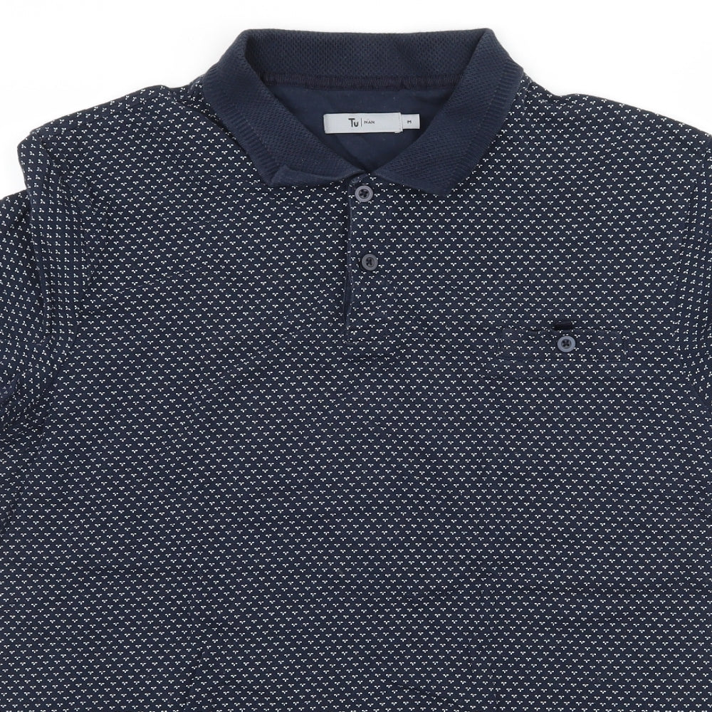 TU Mens Blue Polka Dot Jersey  Polo Size M