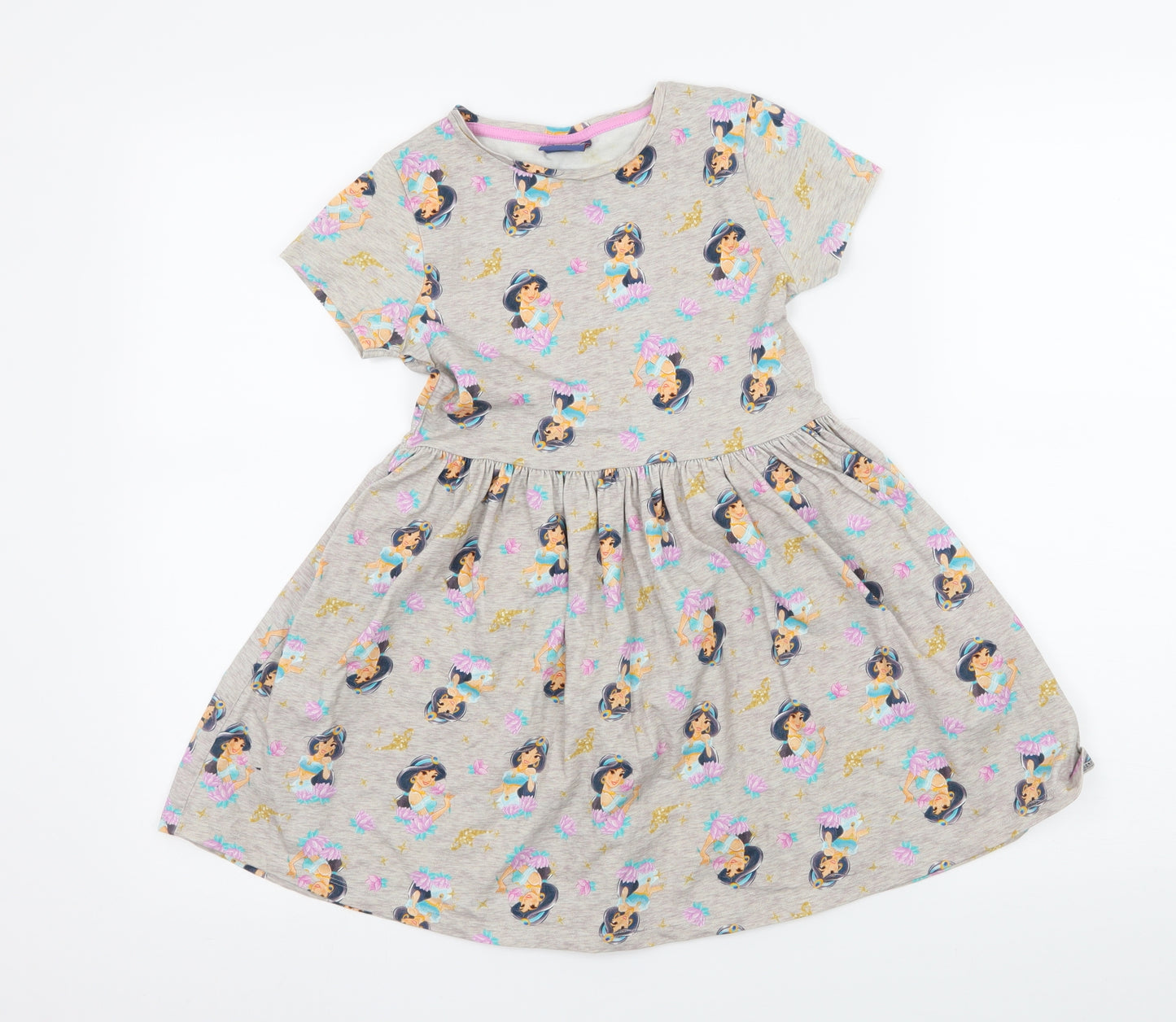 George Girls Brown Geometric Jersey Skater Dress  Size 6-7 Years  - Disney Jasmine