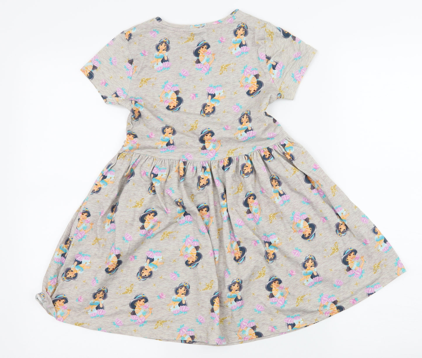 George Girls Brown Geometric Jersey Skater Dress  Size 6-7 Years  - Disney Jasmine