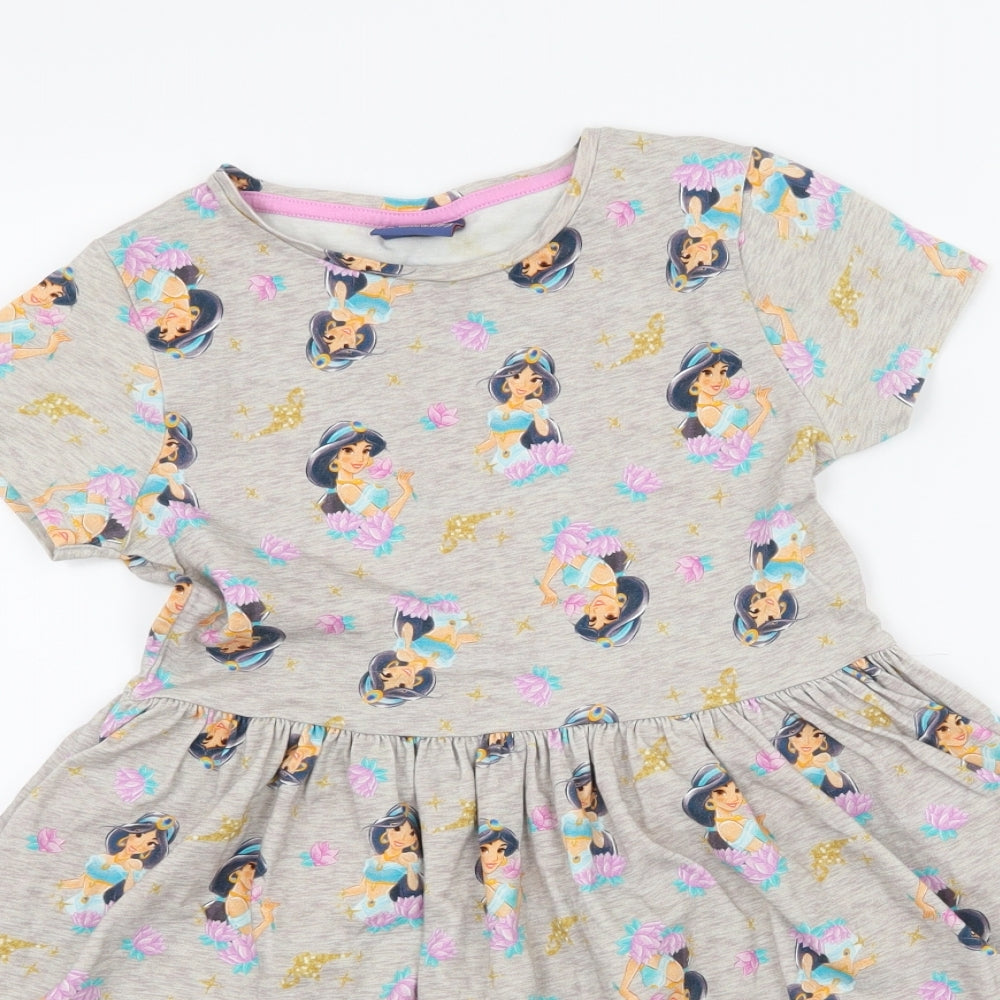 George Girls Brown Geometric Jersey Skater Dress  Size 6-7 Years  - Disney Jasmine