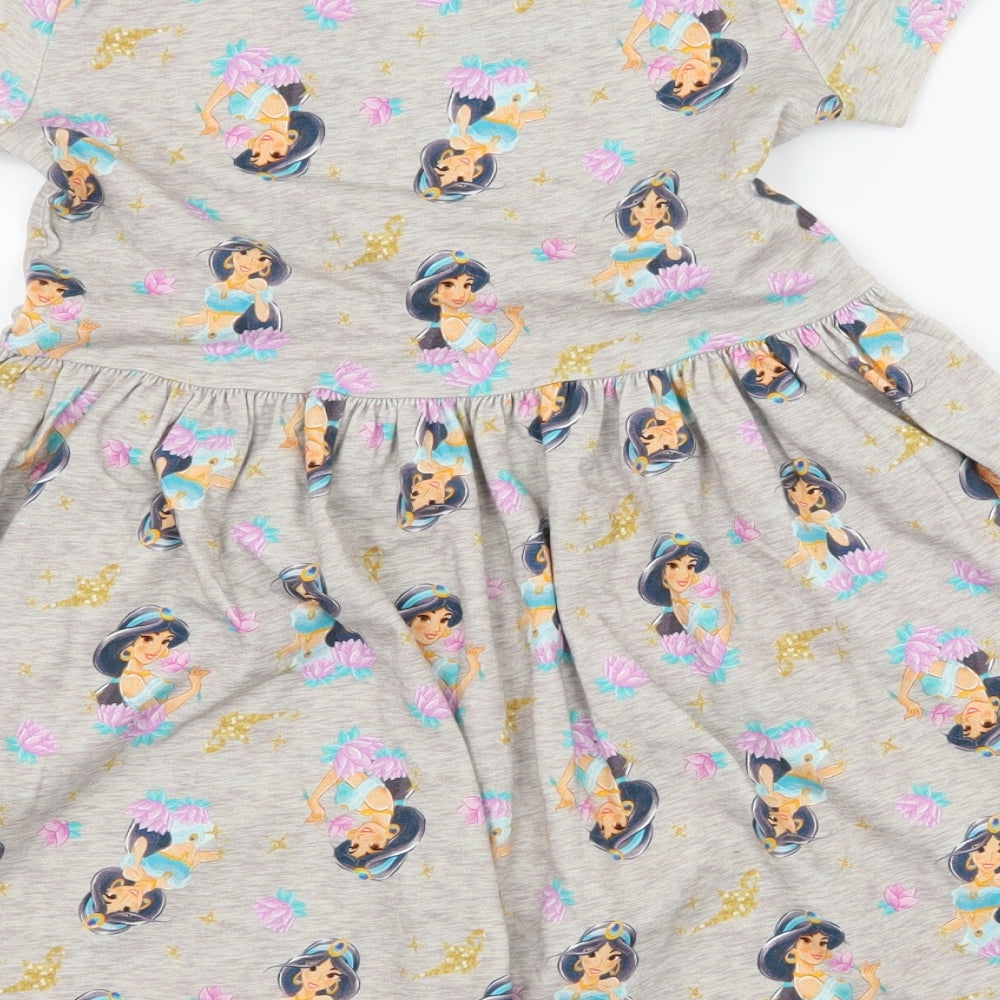 George Girls Brown Geometric Jersey Skater Dress  Size 6-7 Years  - Disney Jasmine