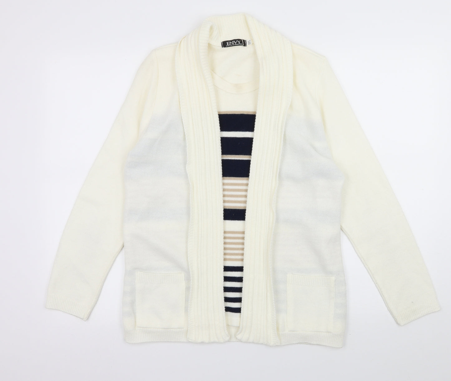 Envy Womens White Striped Knit Pullover Jumper Size M