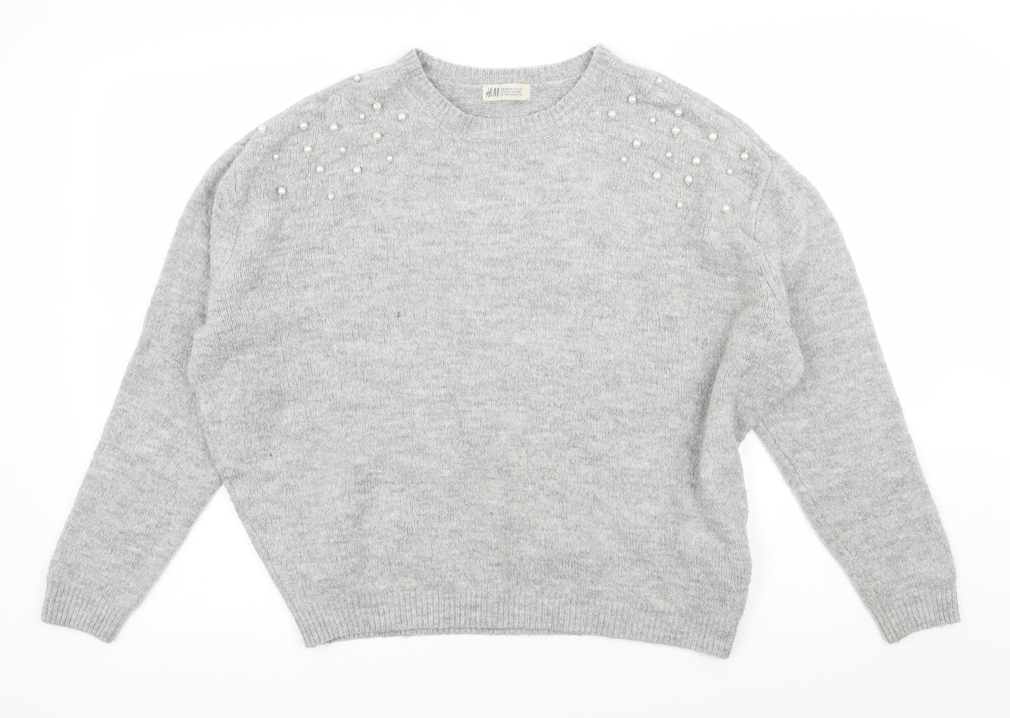 H&M Girls Grey  Knit Pullover Jumper Size 13-14 Years