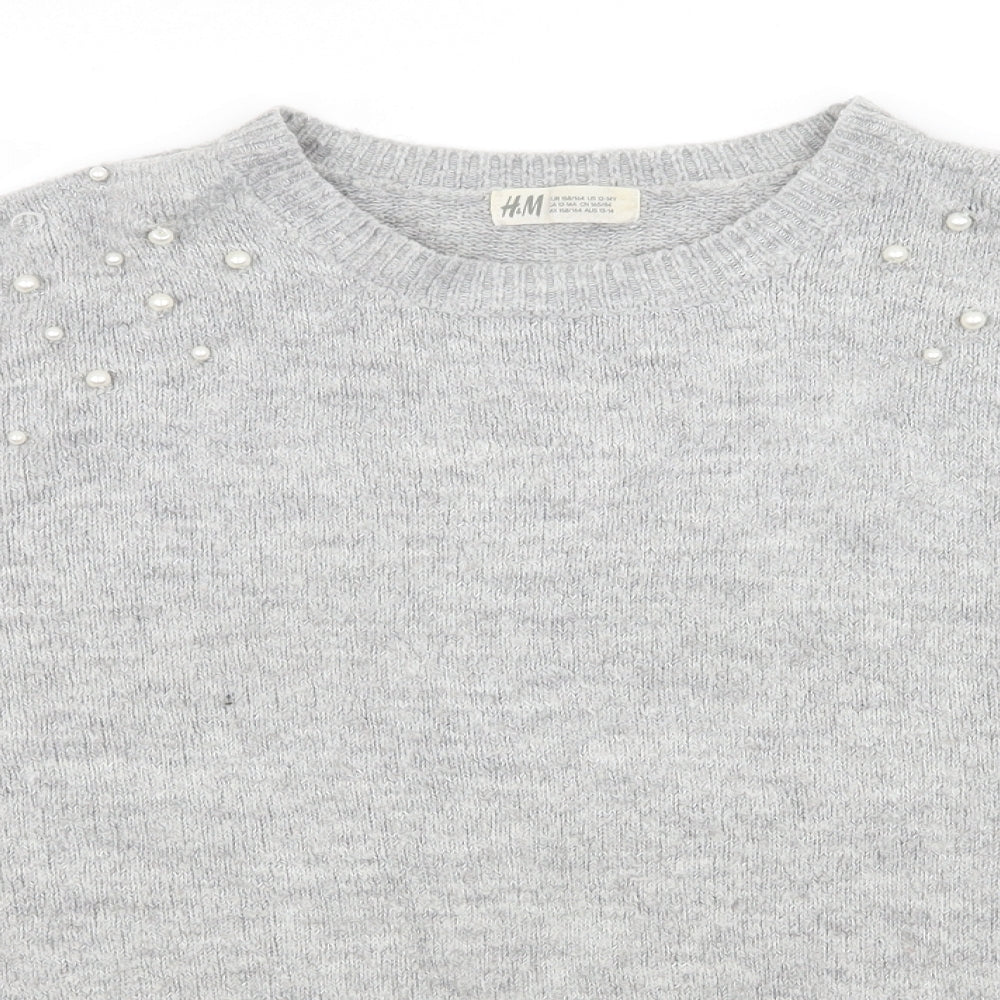 H&M Girls Grey  Knit Pullover Jumper Size 13-14 Years